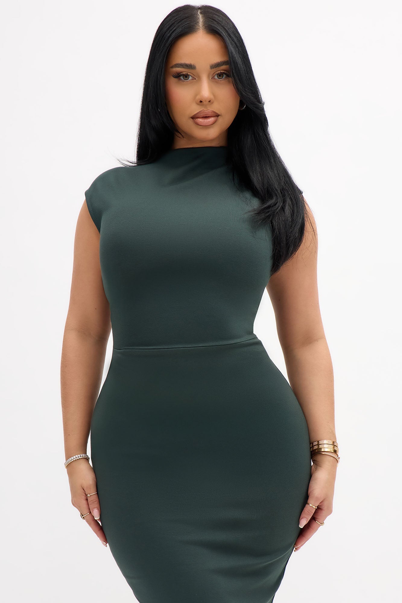 Kari Body Sculpting Ruched Midi Dress - Hunter