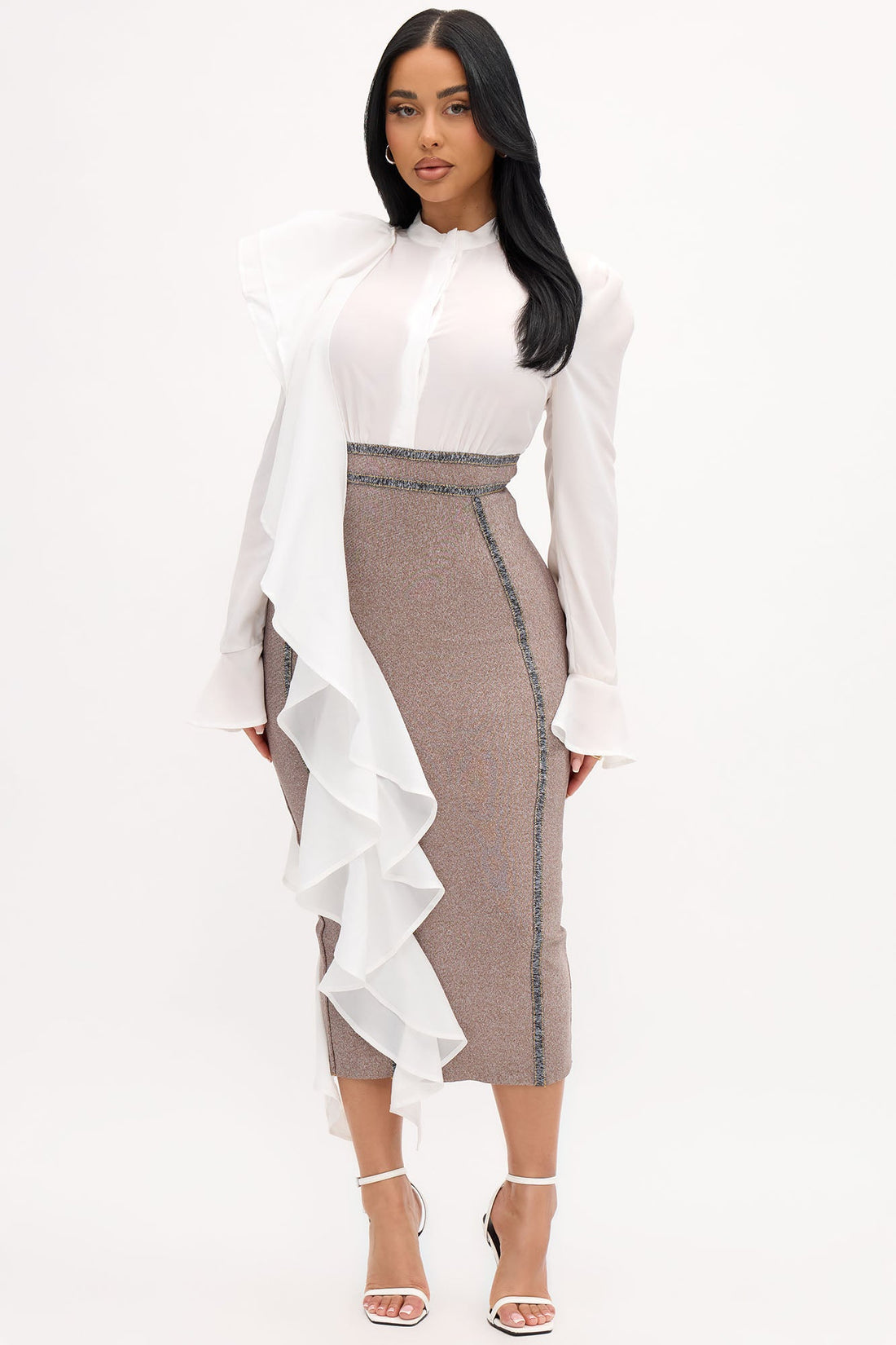 Eileen Bandage Shirt Midi Dress - Brown/combo