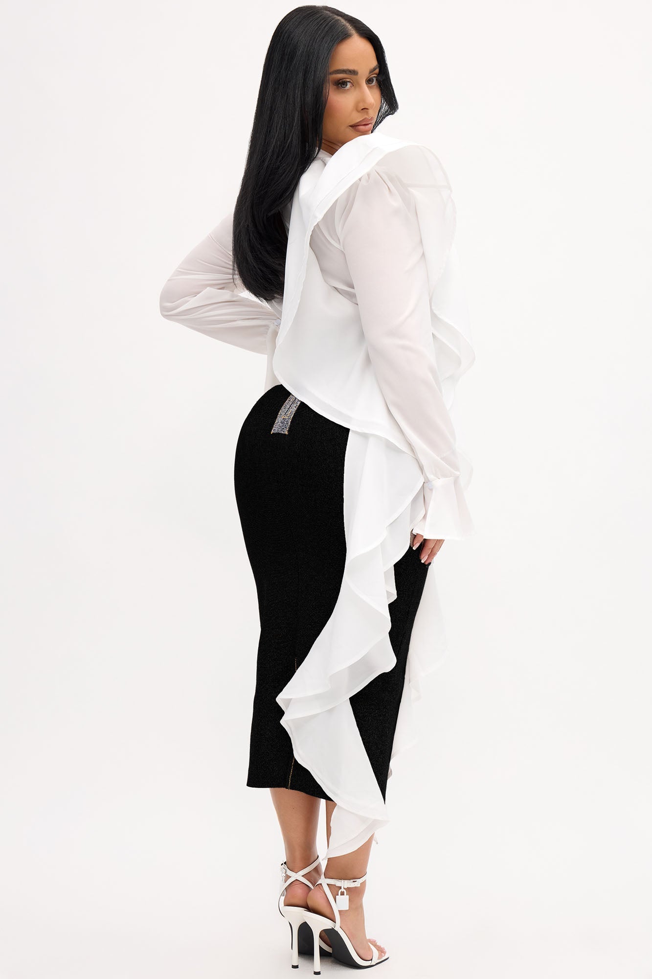 Eileen Bandage Shirt Midi Dress - Black/White