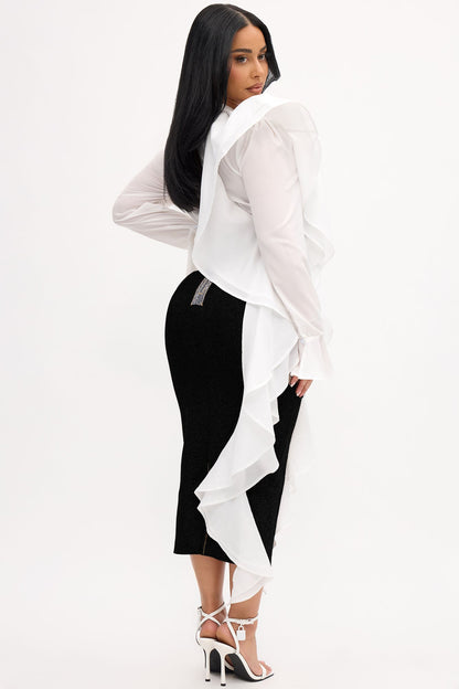 Eileen Bandage Shirt Midi Dress - Black/White
