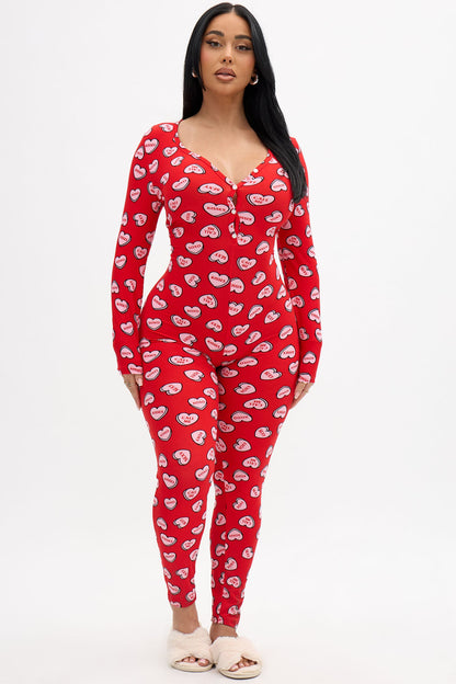Candy Hearts PJ Jumpsuit Onesie - Red/combo