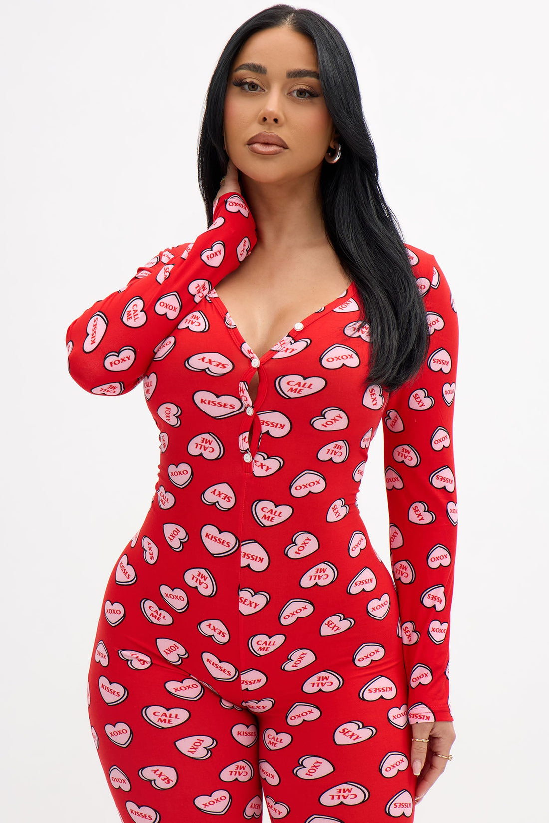 Candy Hearts PJ Jumpsuit Onesie - Red/combo