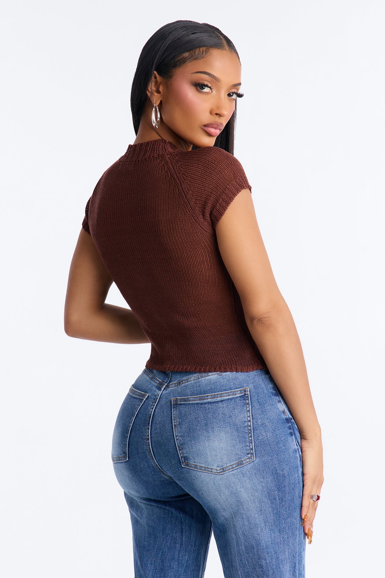 Movie Stars Front Zip CrochetTop - Chocolate