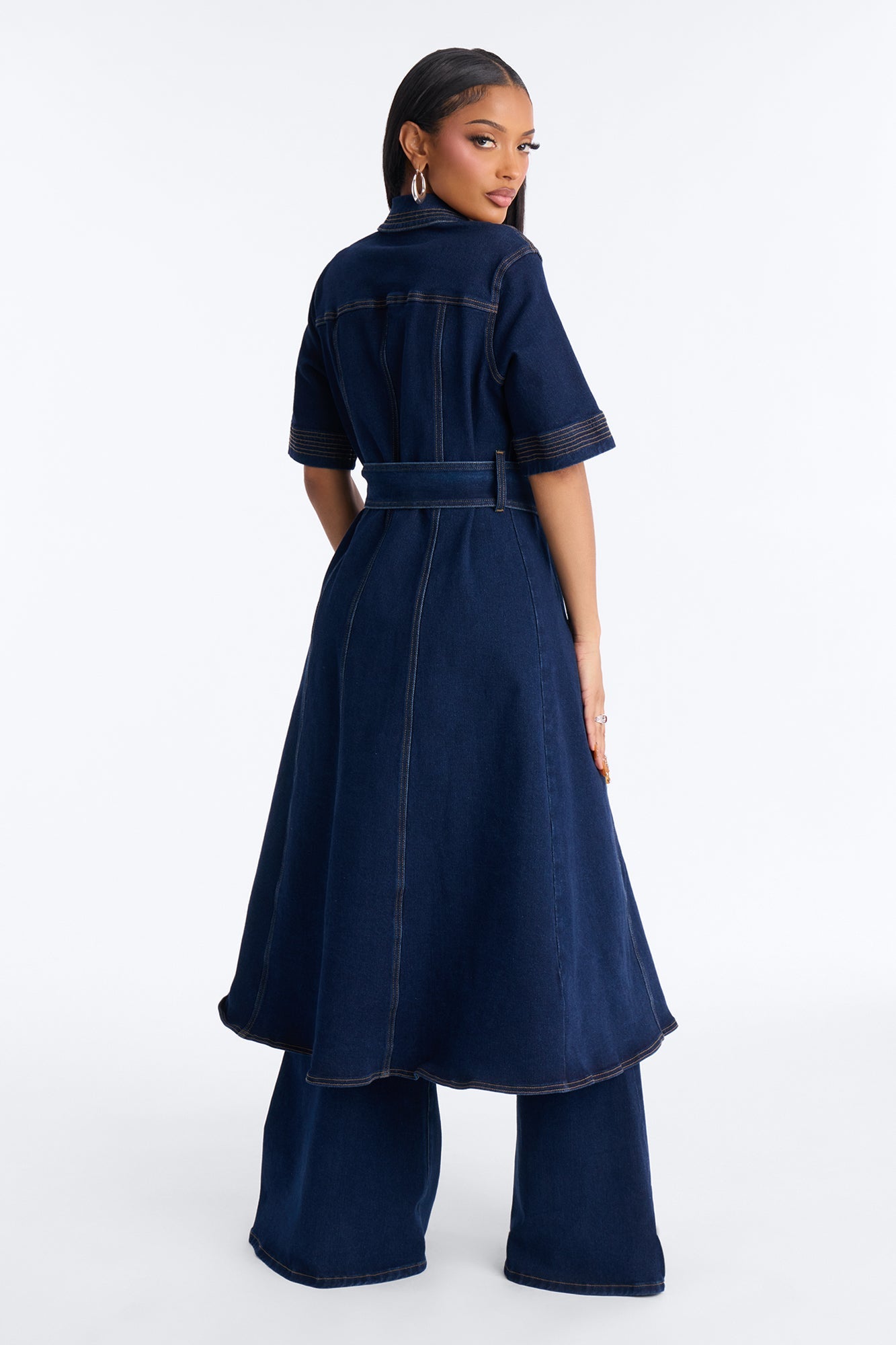 Danielle Denim Tie Waist Pant Set - Dark Wash