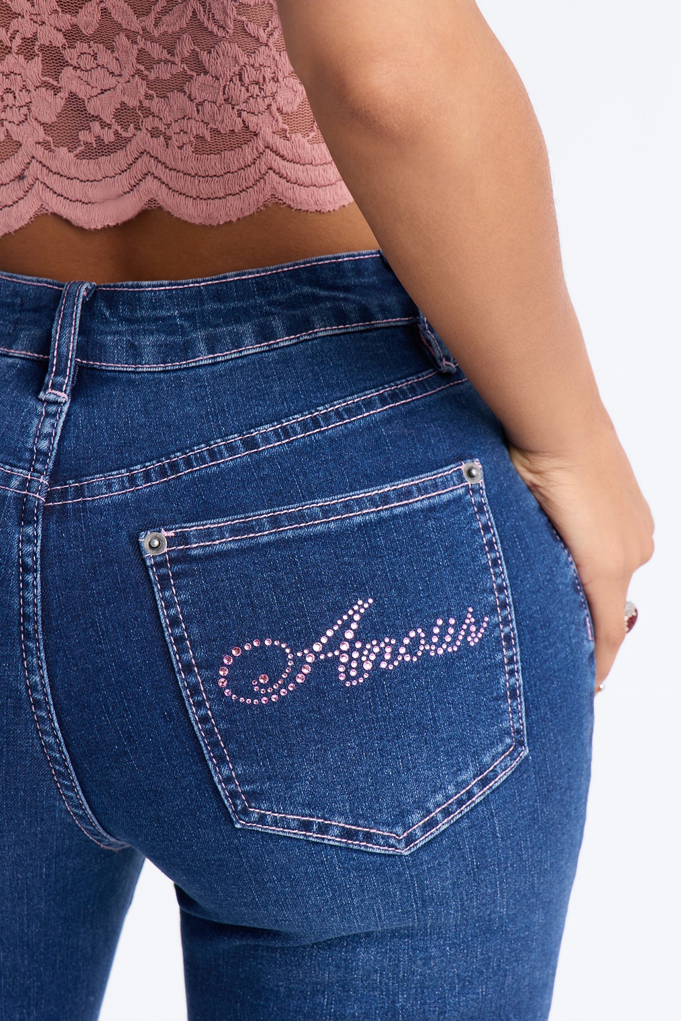 Amour Rhinestone Embellished Capri Jeans - Dark Wash