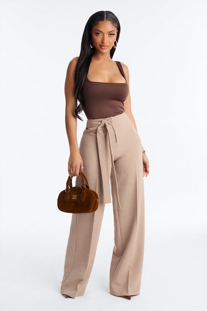 Polished Perfection Crepe Tie Waist Trouser 33″ - Stone
