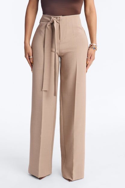 Polished Perfection Crepe Tie Waist Trouser 33″ - Stone