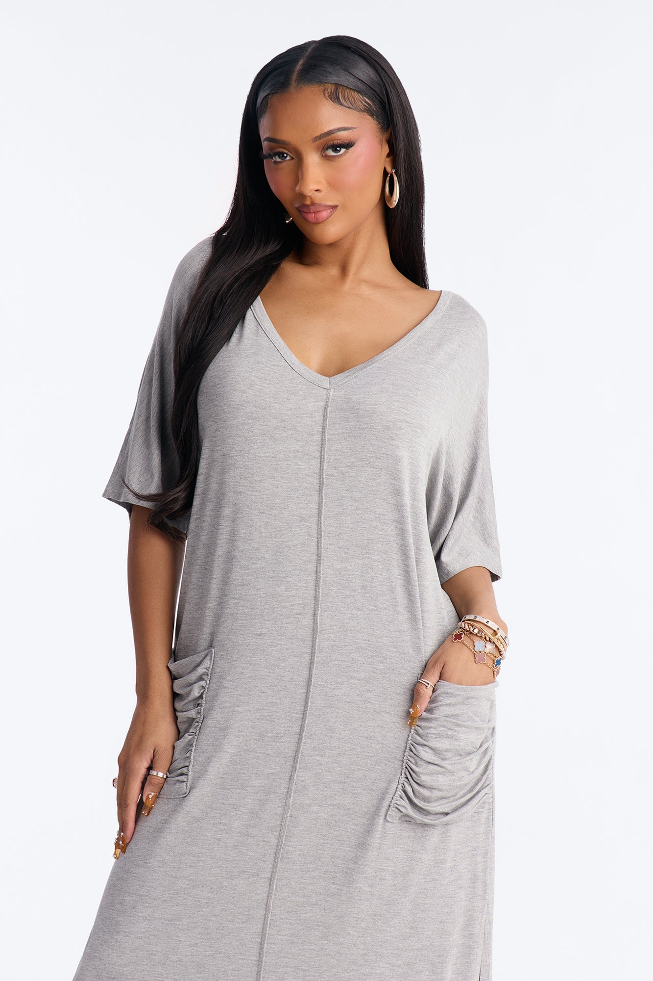 Staying In T-Shirt Maxi Dress - Heather Grey