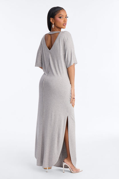 Staying In T-Shirt Maxi Dress - Heather Grey
