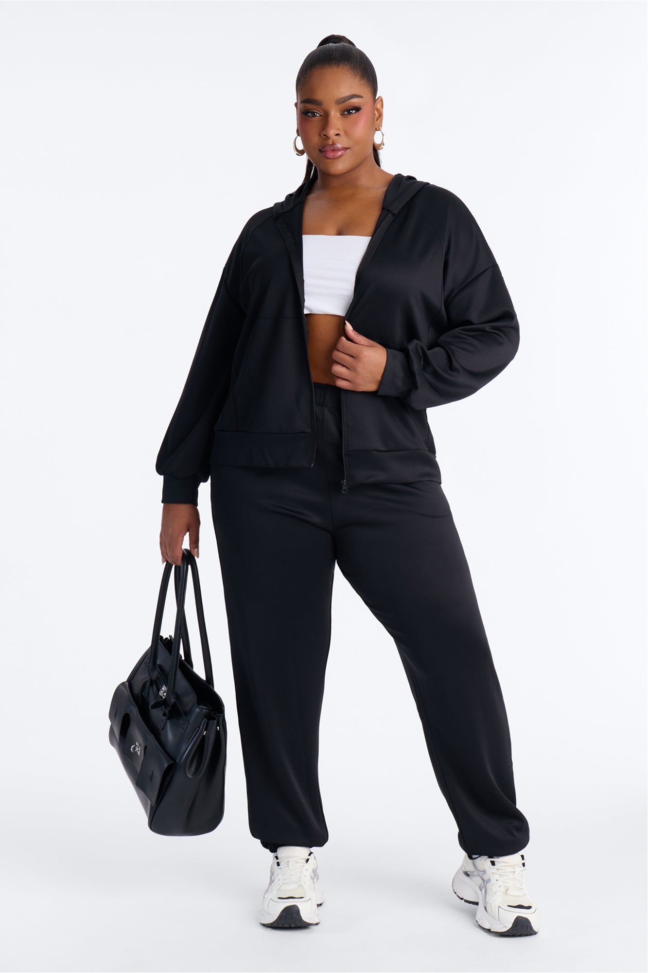 Sophia Scuba Zip Up Jogger Set - Black