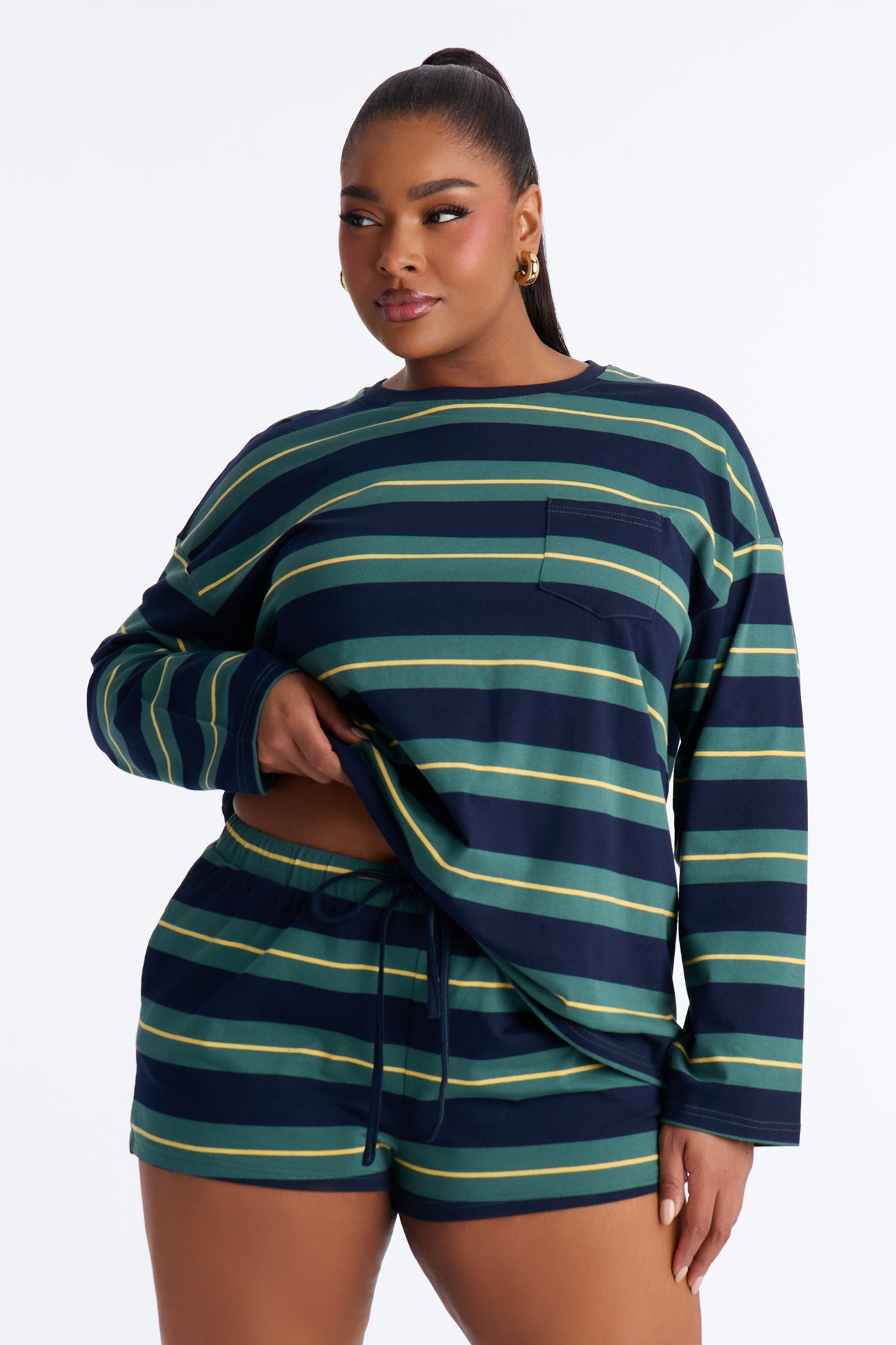 Out Of Line Stripe Short Set - Navy/combo
