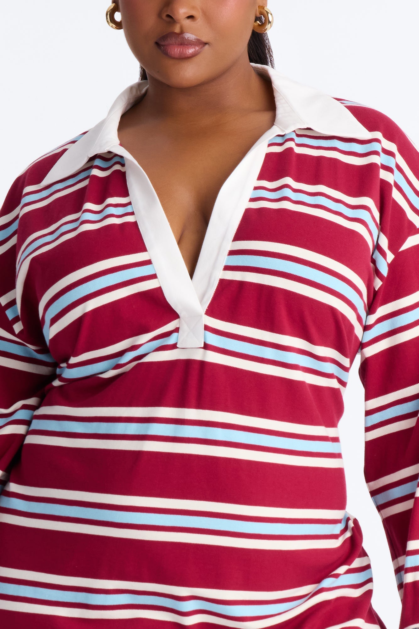 Regina Long Sleeve Striped Mini Dress - Burgundy/combo
