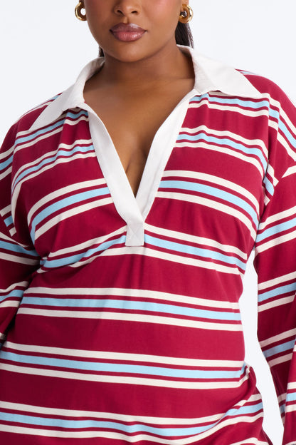Regina Long Sleeve Striped Mini Dress - Burgundy/combo