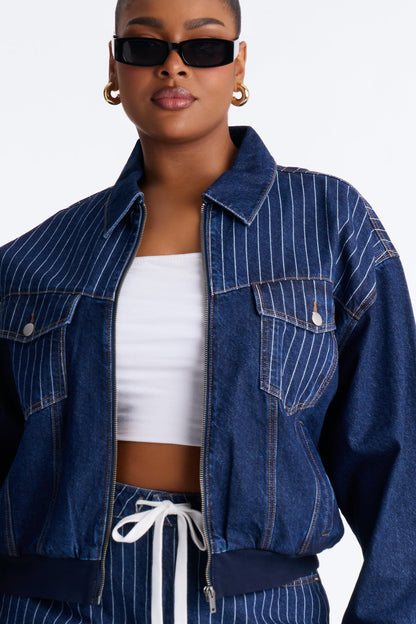 Legendary Striped Denim Jacket - Dark Wash