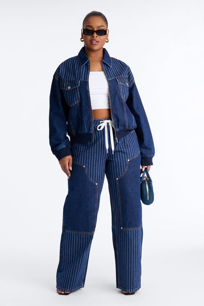 Legendary Striped Denim Jacket - Dark Wash
