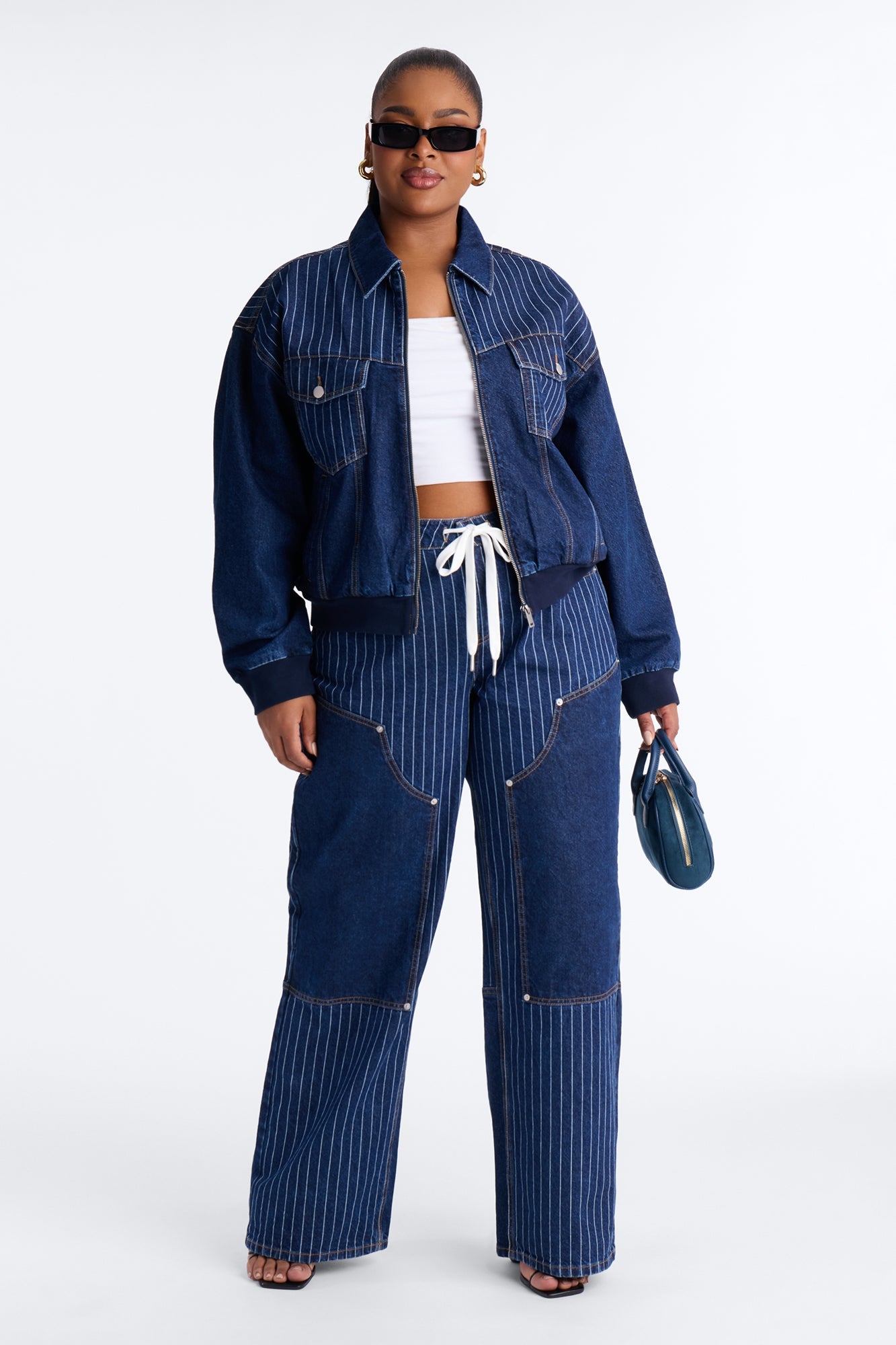 Legendary Striped Tie Waist Jeans - Dark Wash