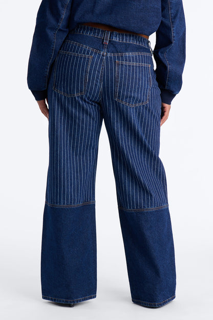 Legendary Striped Tie Waist Jeans - Dark Wash