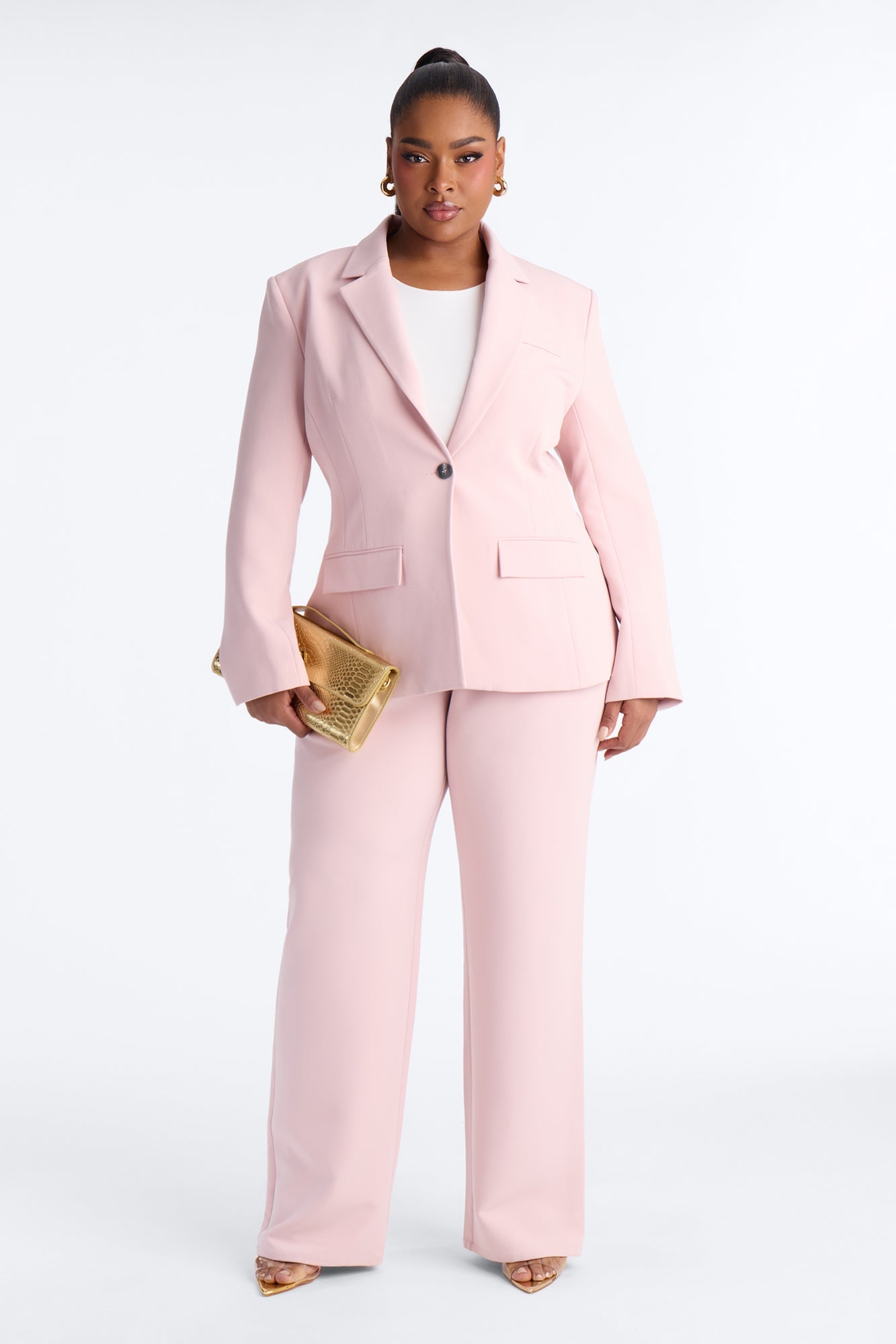 Camille Cinched Waist Blazer Pant Set - Pink