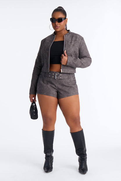 Simone Washed Faux Leather Jacket - Black