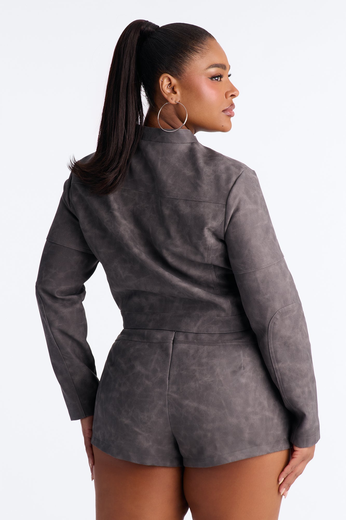 Simone Washed Faux Leather Jacket - Black