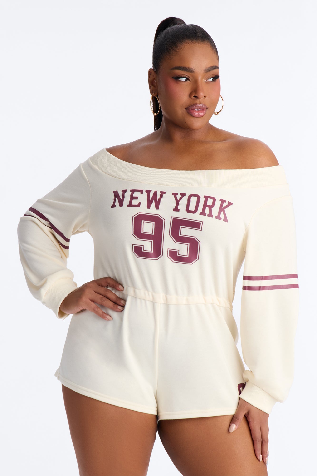 New York Off Shoulder Romper - Cream