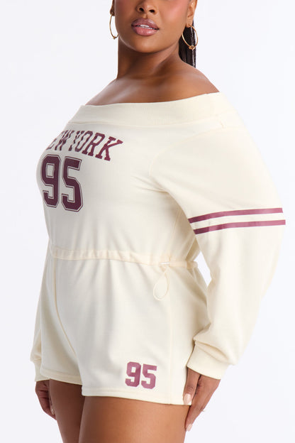 New York Off Shoulder Romper - Cream