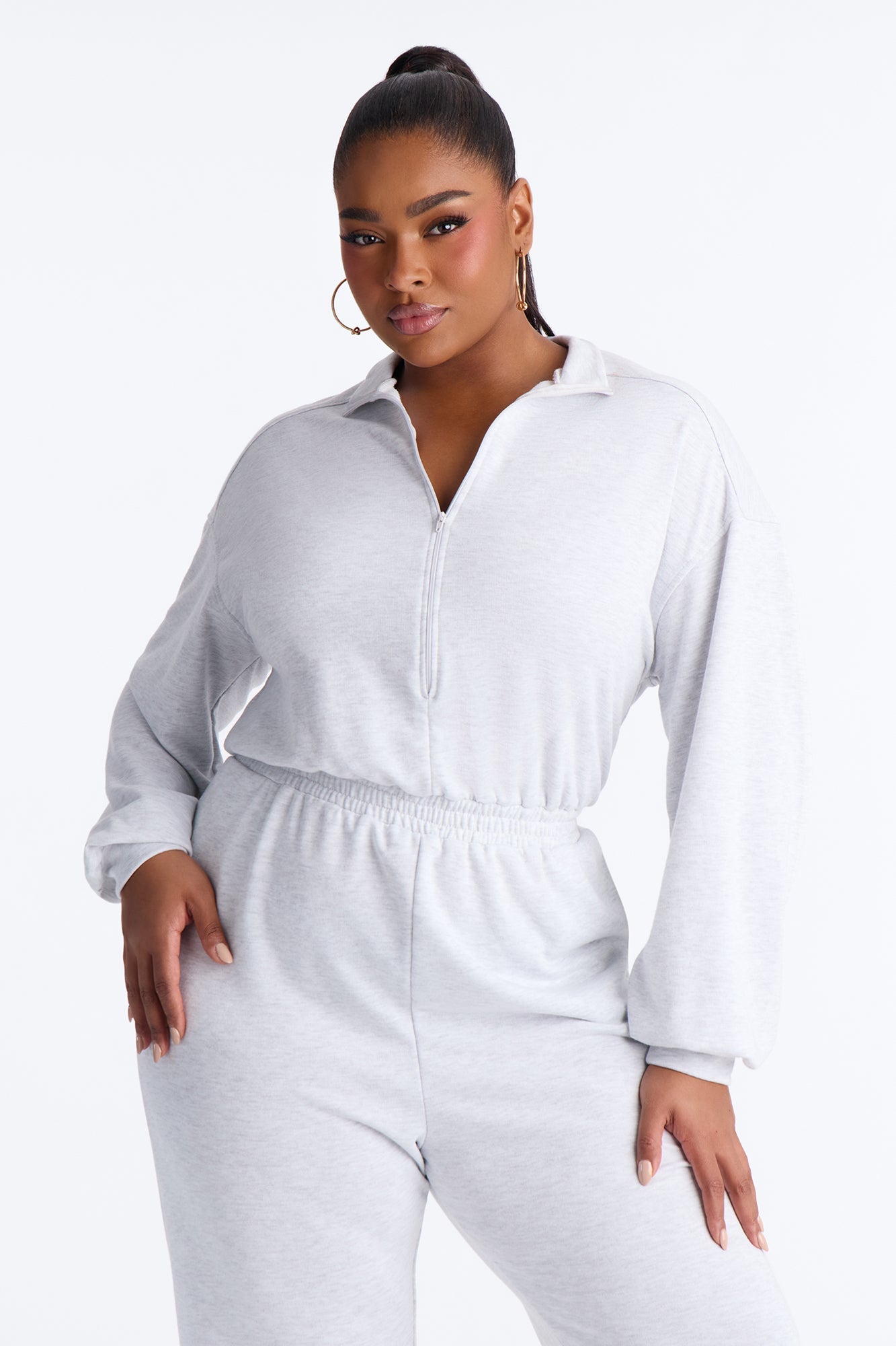 Fawn French Terry Jogger Jumpsuit - Heather Grey