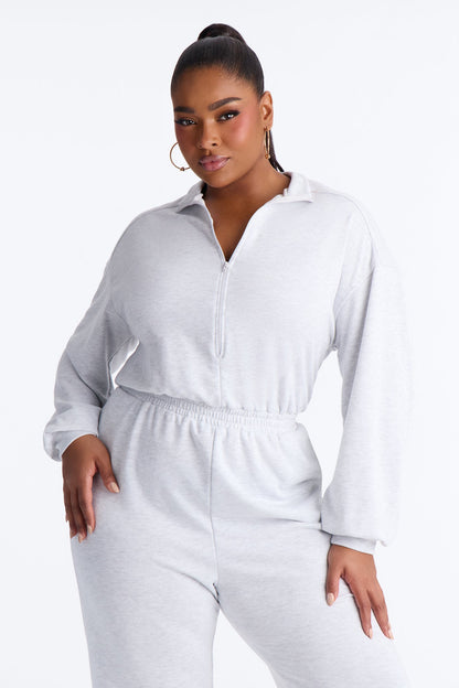 Fawn French Terry Jogger Jumpsuit - Heather Grey