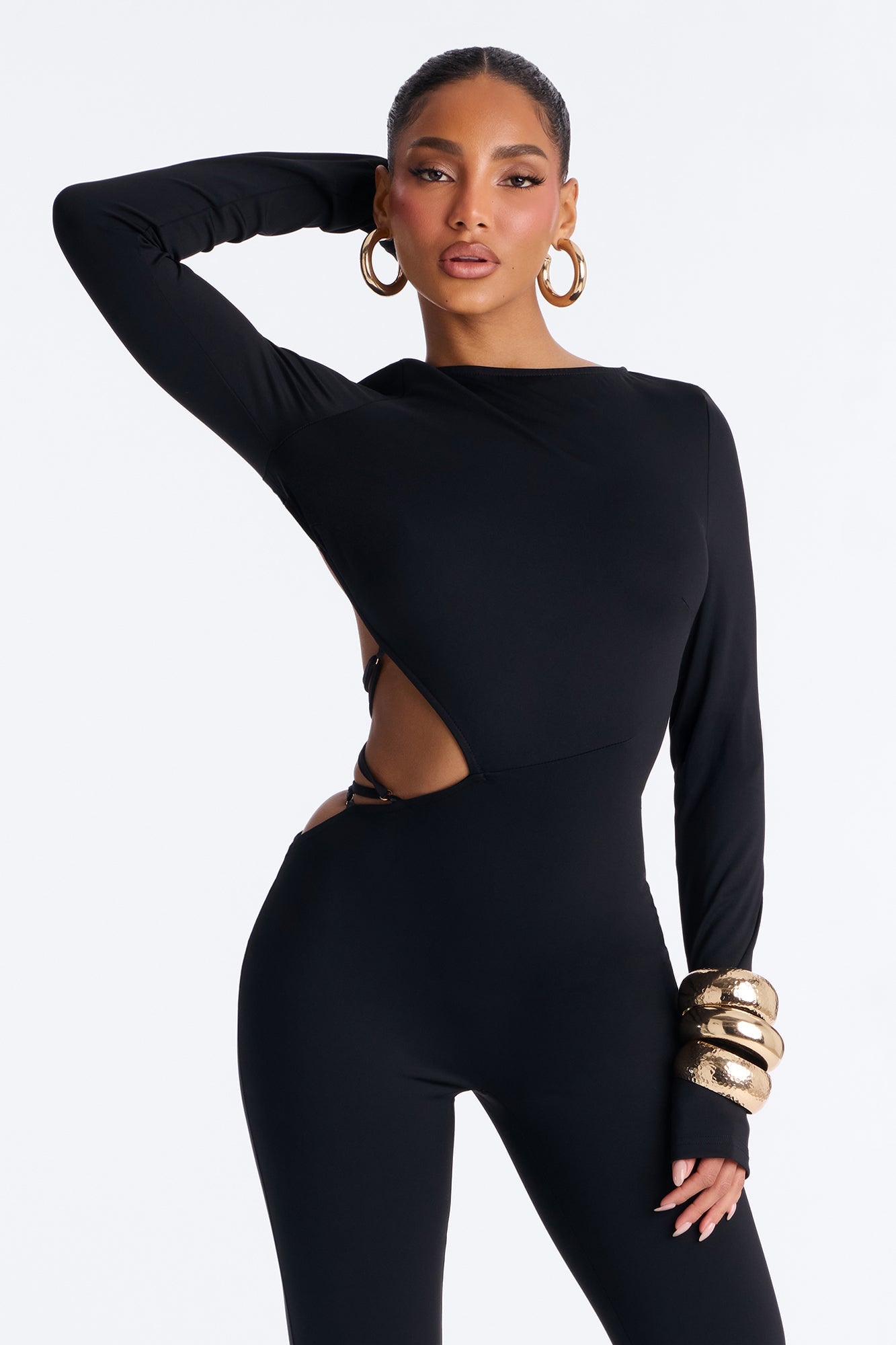 Lee Lace Up Skinny Leg Jumpsuit - Black