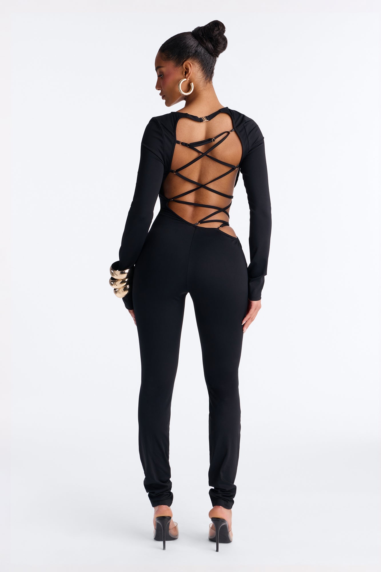 Lee Lace Up Skinny Leg Jumpsuit - Black