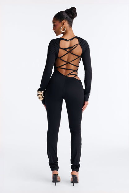 Lee Lace Up Skinny Leg Jumpsuit - Black