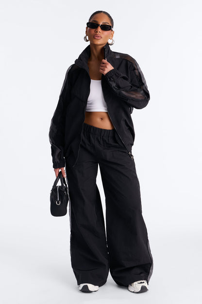 No Days Off Sheer Windbreaker Jacket - Black