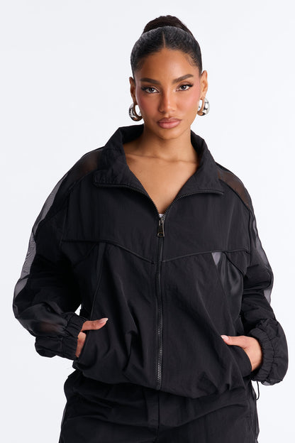 No Days Off Sheer Windbreaker Jacket - Black
