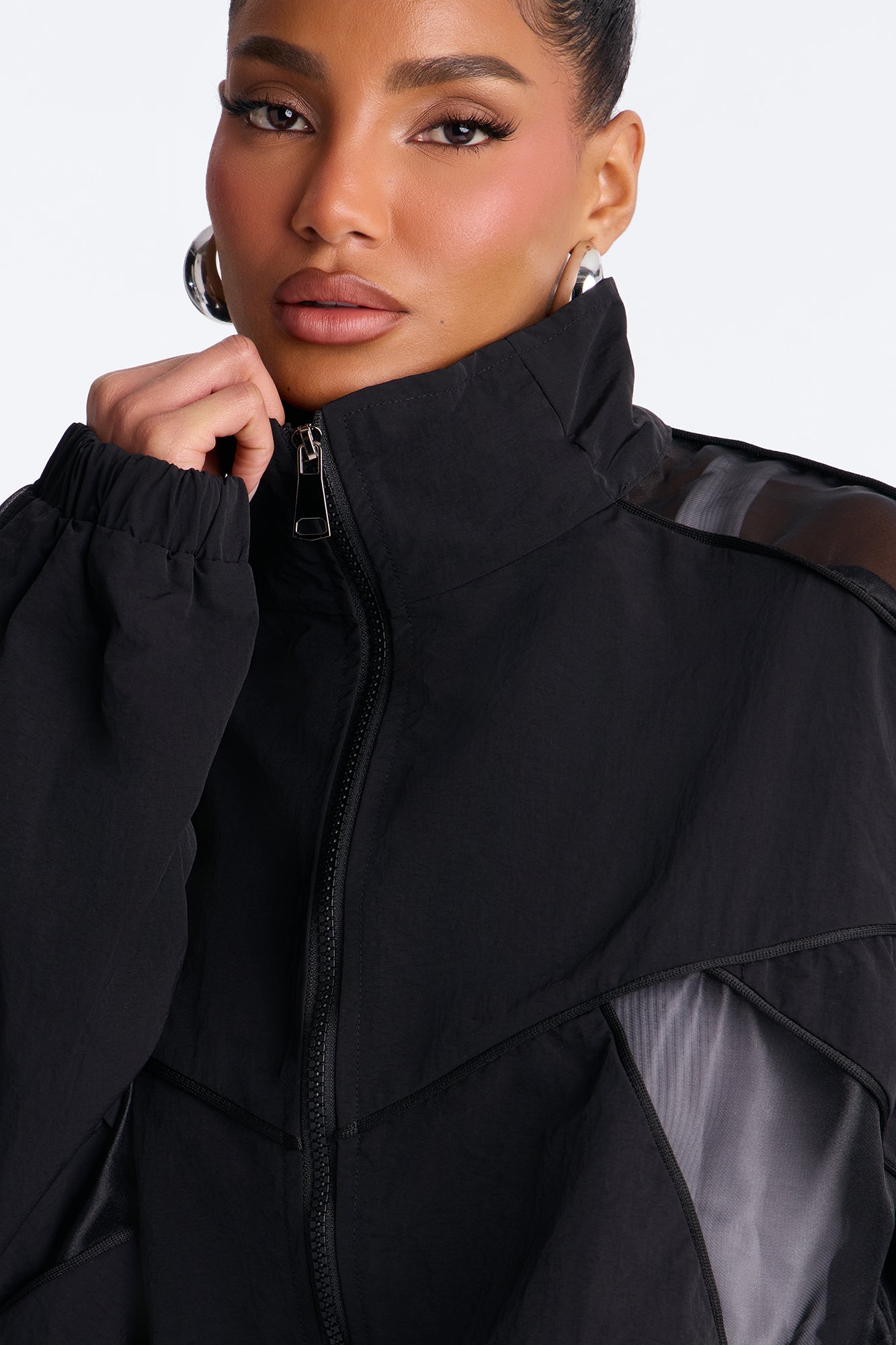 No Days Off Sheer Windbreaker Jacket - Black