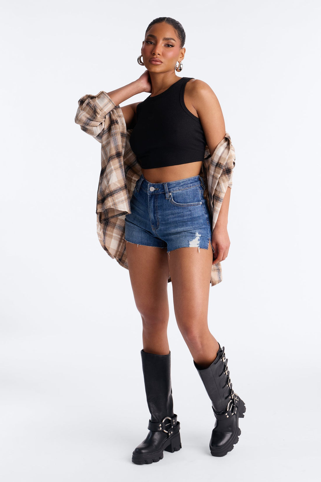 Common Decency Stretch Denim Cut Off Shorts - Medium Wash