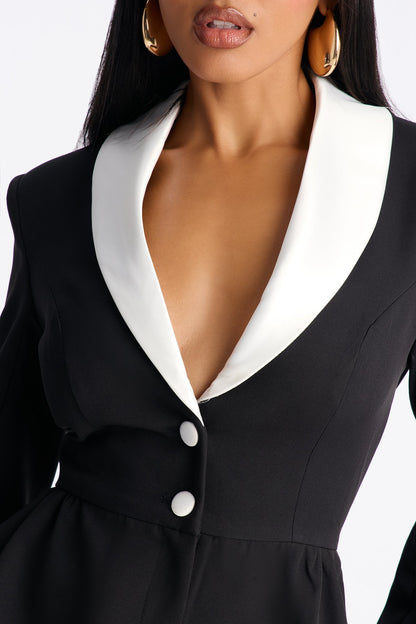 Flirty Babe Long Sleeve Romper - Black/White