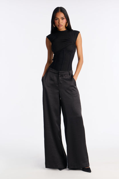 Romance Me Satin Trouser - Black