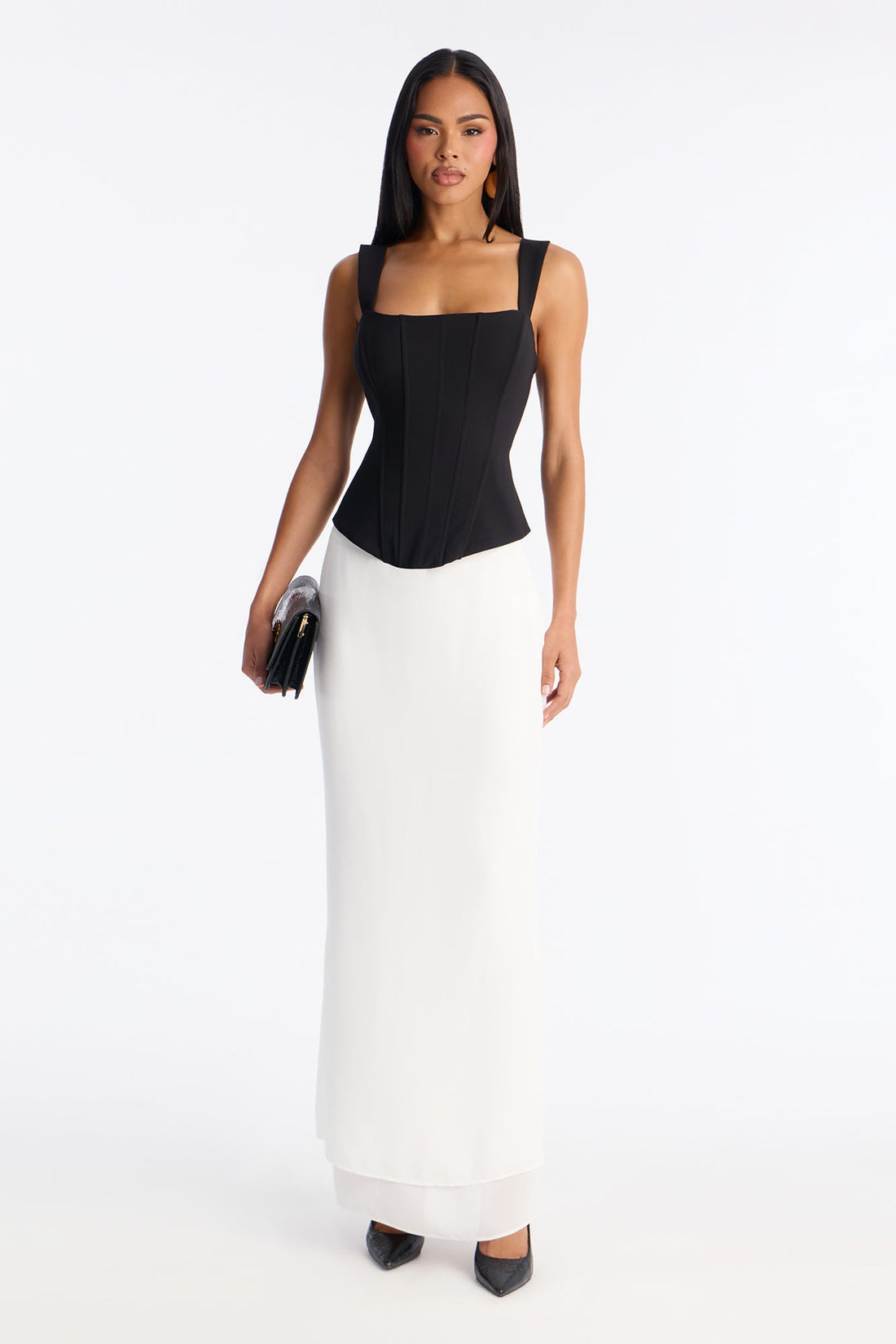 Heartbeat Embrace Corset Maxi Skirt Set - Black/White