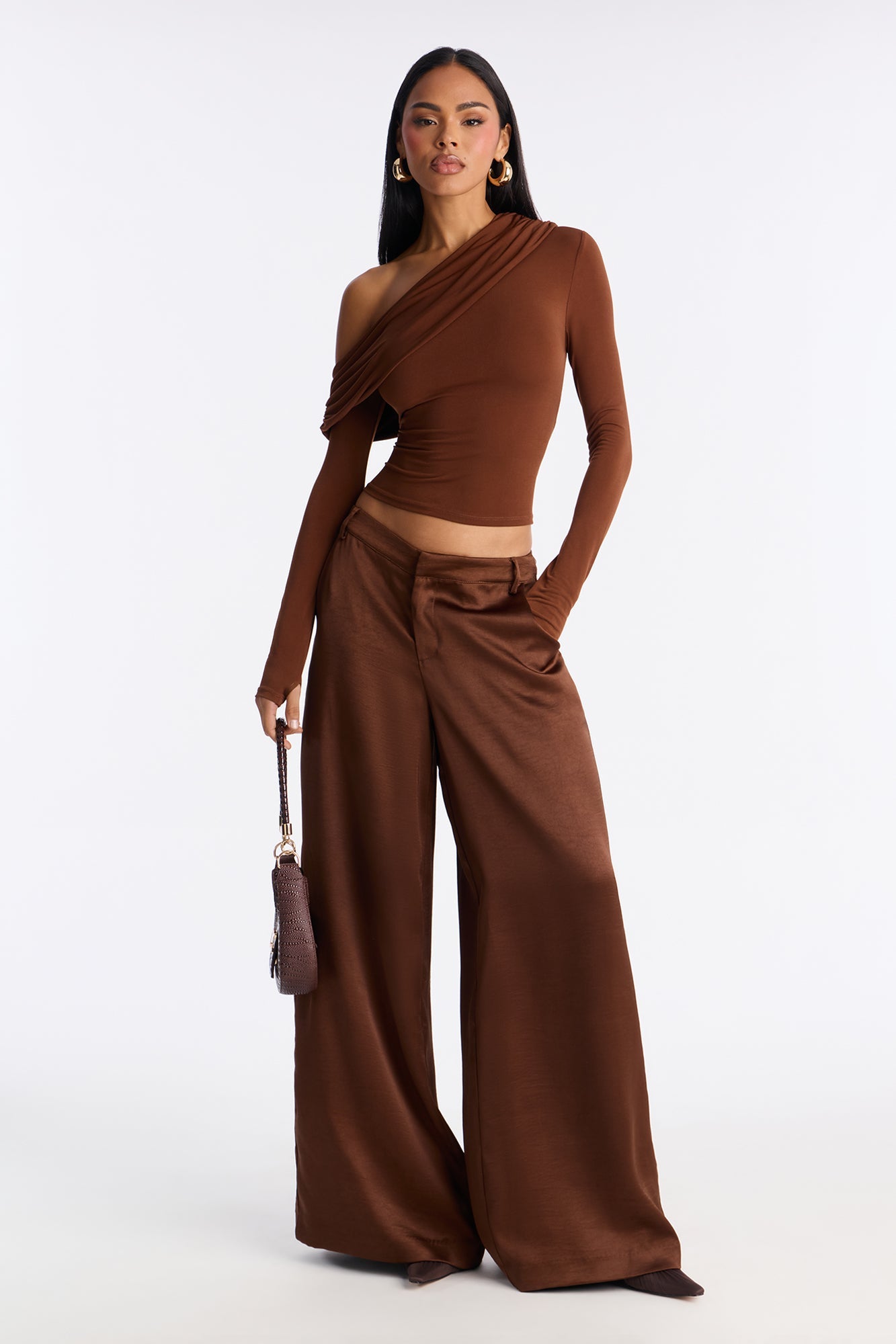 Romance Me Satin Trouser - Brown