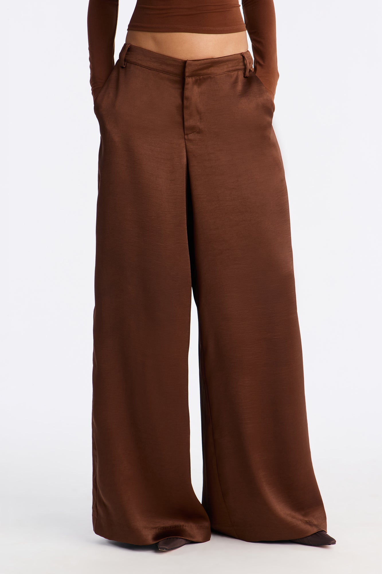 Romance Me Satin Trouser - Brown