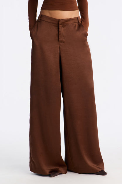 Romance Me Satin Trouser - Brown
