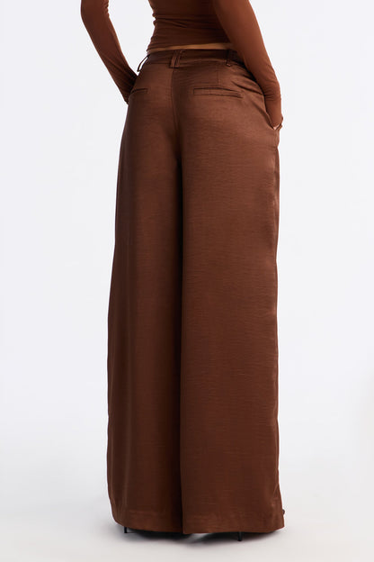 Romance Me Satin Trouser - Brown