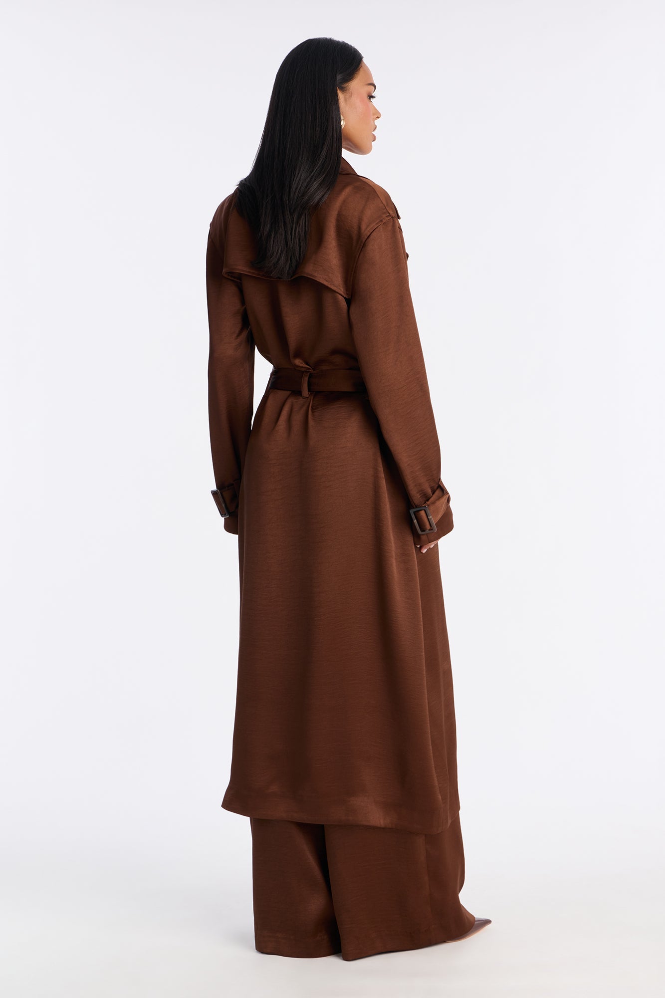 Romance Me Satin Trench Coat - Brown