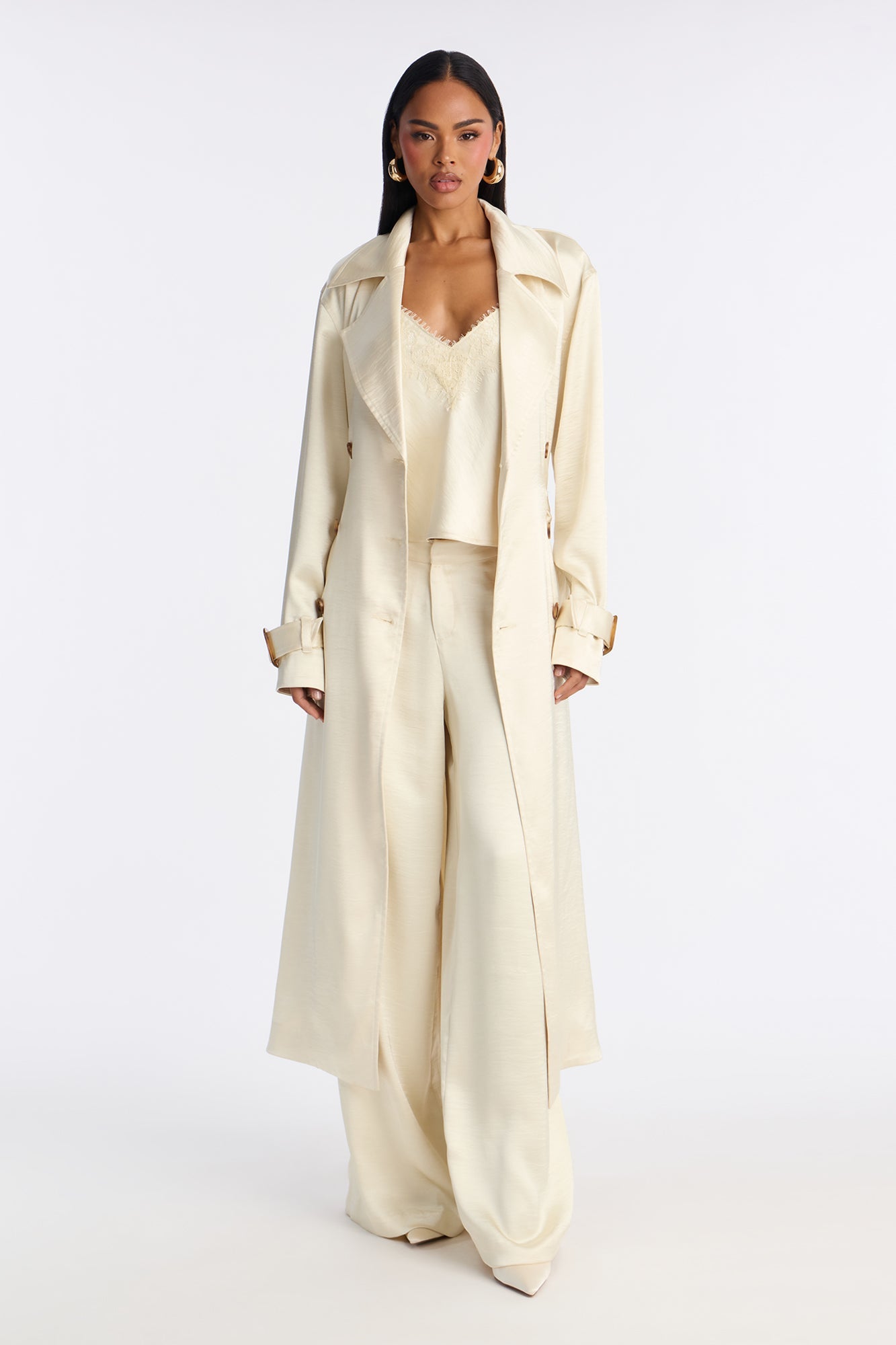 Romance Me Satin Trench Coat - Off White