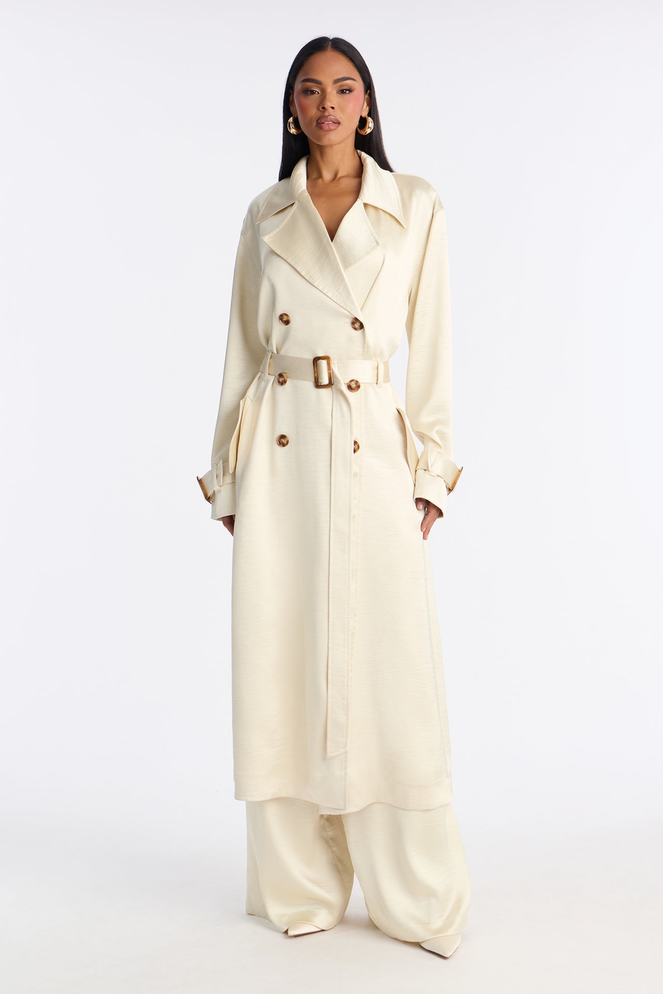 Romance Me Satin Trench Coat - Off White