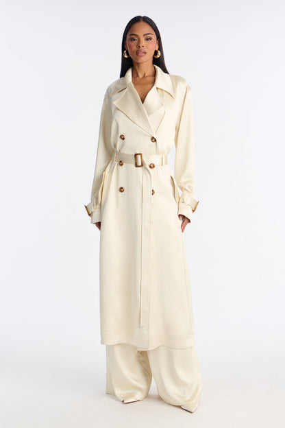 Romance Me Satin Trench Coat - Off White