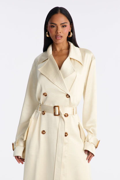 Romance Me Satin Trench Coat - Off White