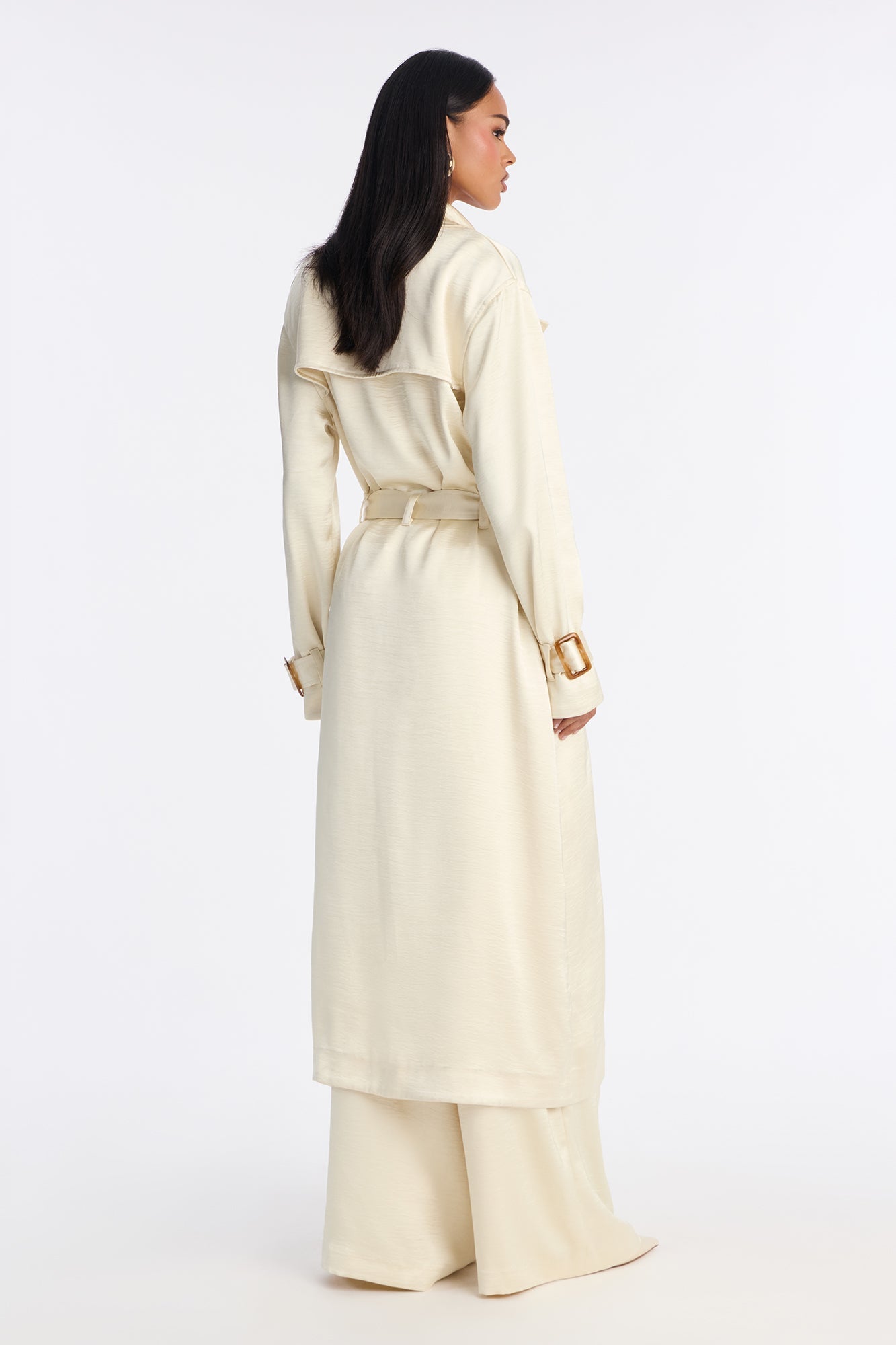 Romance Me Satin Trench Coat - Off White