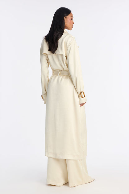 Romance Me Satin Trench Coat - Off White