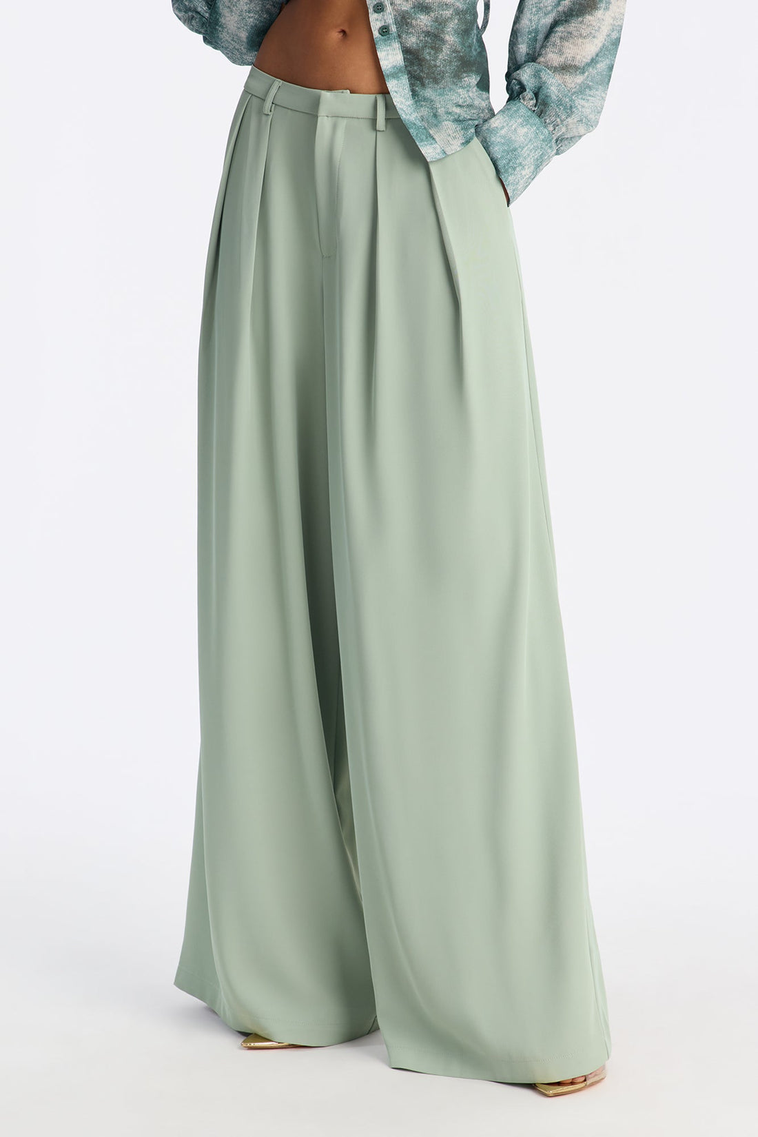 Reese Low Rise Drape Wide Leg Trouser Pant 33″ - Sage